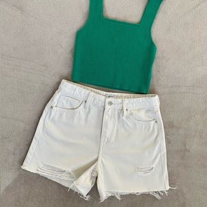 Forever 21 Frayed Distressed White Jean Shorts